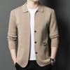 Spring Autumn Men's Knitted Cardigan Solid Color Turn Down Collar Business Casual Knit Jackets