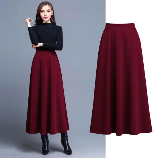 Maxirock für Damen, elastisch, hohe Taille, großer Saum, A-Linien-Rock mit Taschen, einfarbig, Swing-Rock, Streetwear