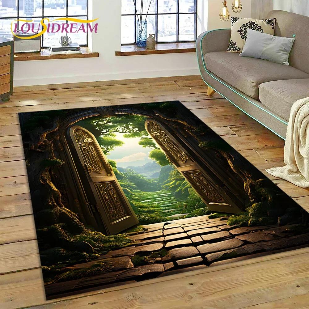 God's Temple Door Gate 3D Illusion Carpet Rug for Living Room Bedroom Home Sofa Decoration,Kids Play Area Rug Non-slip Floor Mat