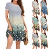 Women's Fashion Casual Floral Print Dress Round Neck Short Sleeves Miniskirt