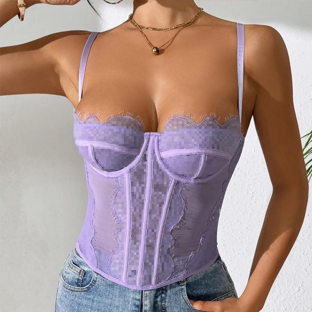 Spicy Girl See-Through Lace Trim Corset Camisole