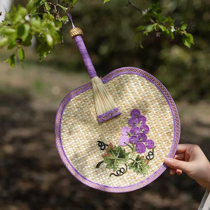 Woven Cattail Fan, Ancient Style Round Fan, Portable Hanfu Chinese Style Woven Fan, High Aesthetic Value, Summer Use