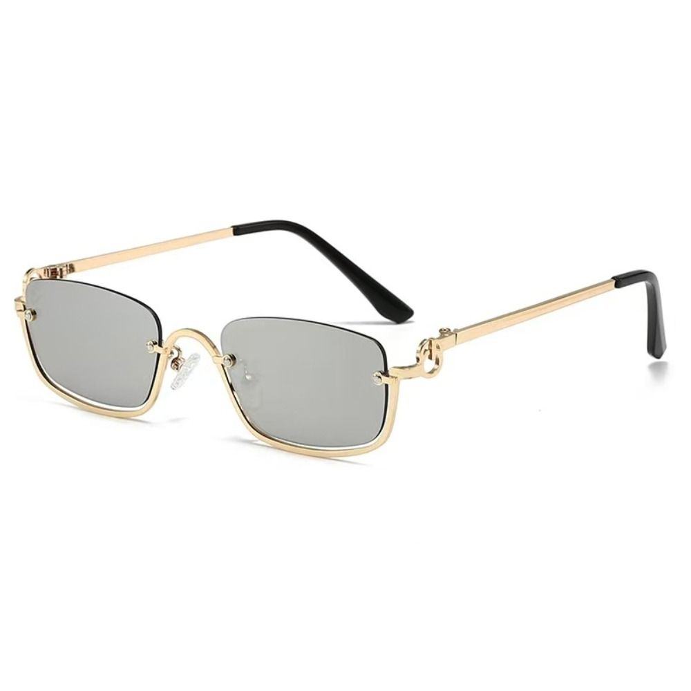 Small Square Sunglasses Metal Half Frame Shades Eyewear Vintage Sun Glasses Selfie