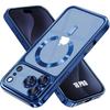 Case for iPhone 18 Pro, Transparent Protection with Magnetic Ring - Navy Blue Border