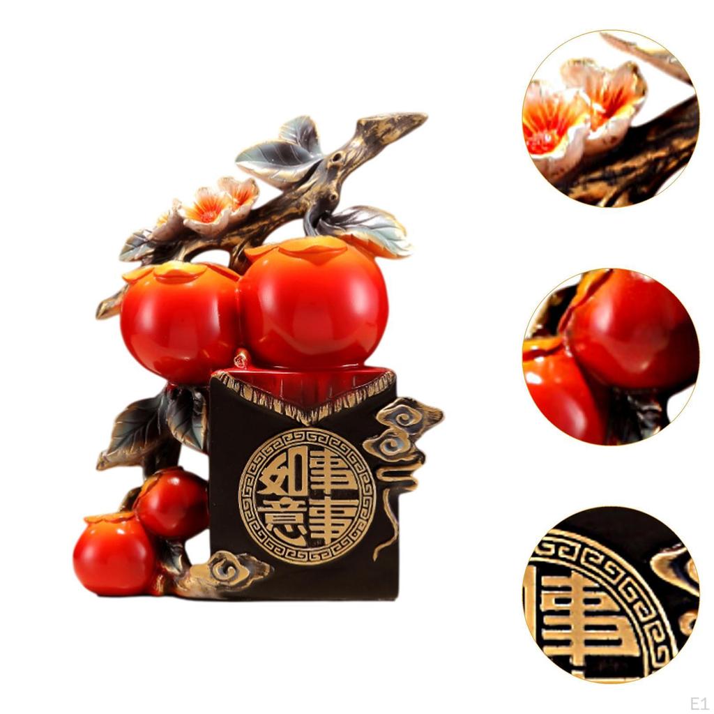 Persimmon Resin Statue Fengshui Figurine Holiday Gift Handmade Chinese Good Luck Decoration for