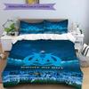 Olympique Football Crest Printed Pattern Duvet Cover Set – Includes 1 Duvet Cover and 2 Matching Pillowcases Bedroom Decor Christmas Gifts