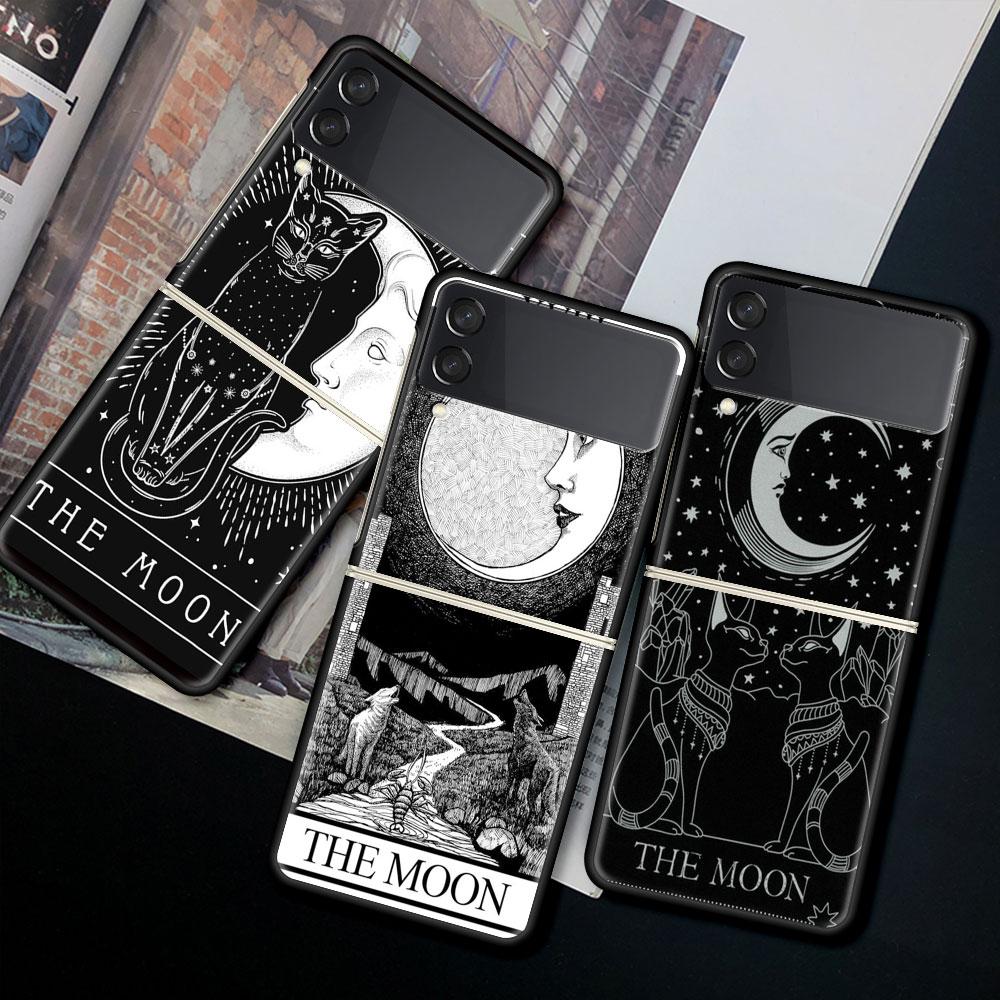 Voor Samsung Galaxy Z Flip 3 5G Hoesje Luxe Mat Zwart Hard Telefoonhoesje ZFlip 3 Schokbestendig Fundas Shell Maan Tarot Mysterie Totem