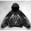 Y2K Retro Punk Digital Print Hoodie: American Gothic Couple Sport