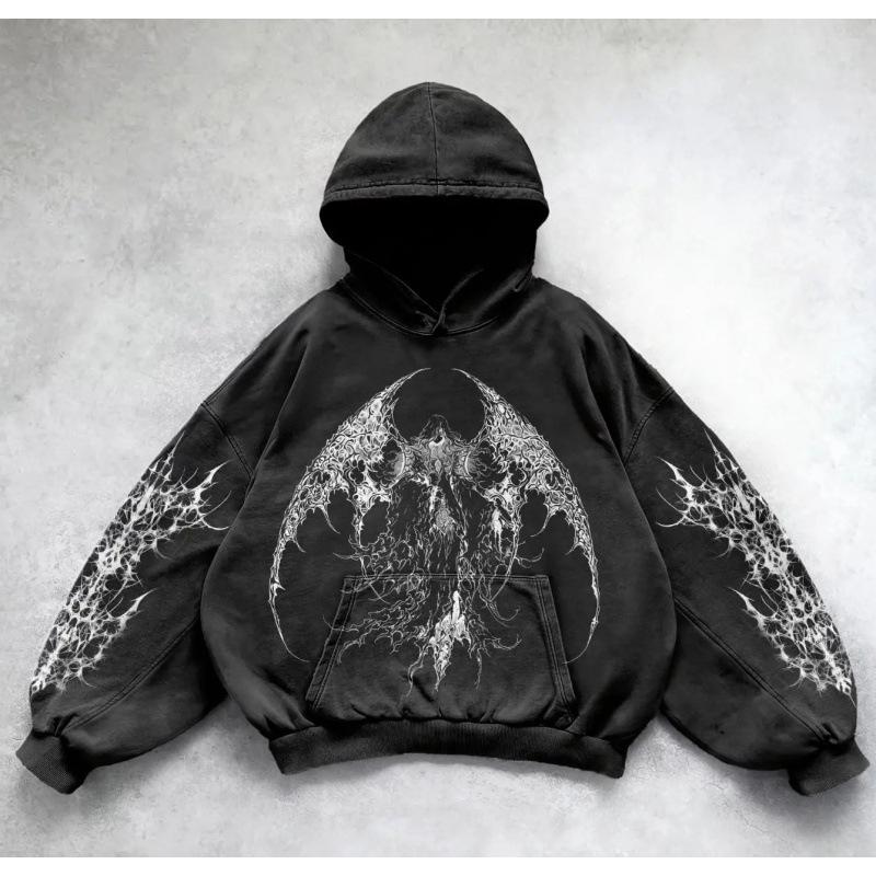 Y2K Retro Punk Digital Print Hoodie: American Gothic Couple Sport
