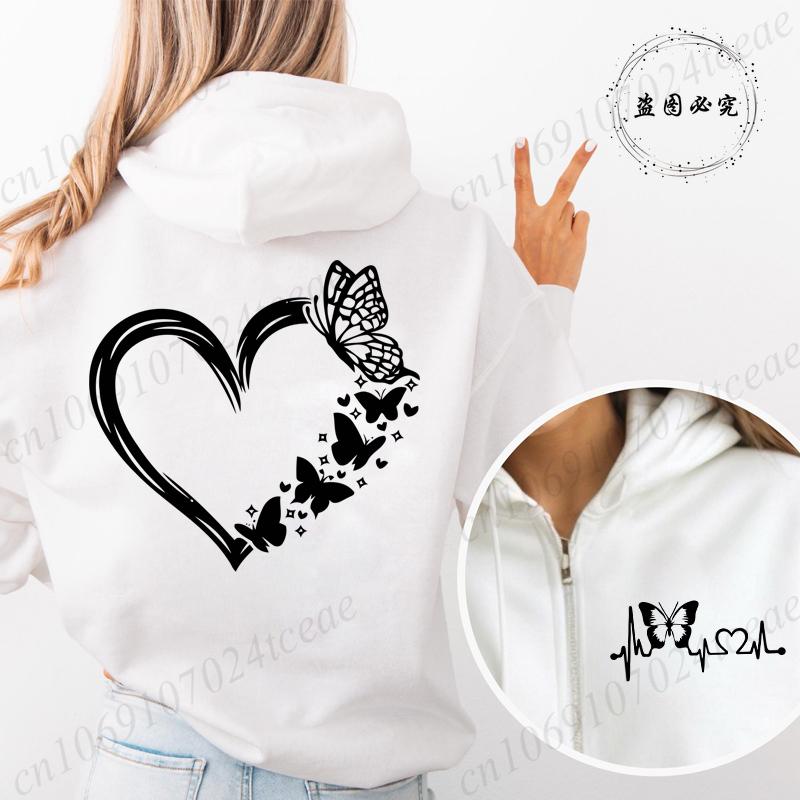 Nieuwe Mode Rits Capuchon Hoodie Kleding Vlinder Hart Bedrukt Mode Sweatshirts Casual Mode Ritssluiting Jassen Jas Tops