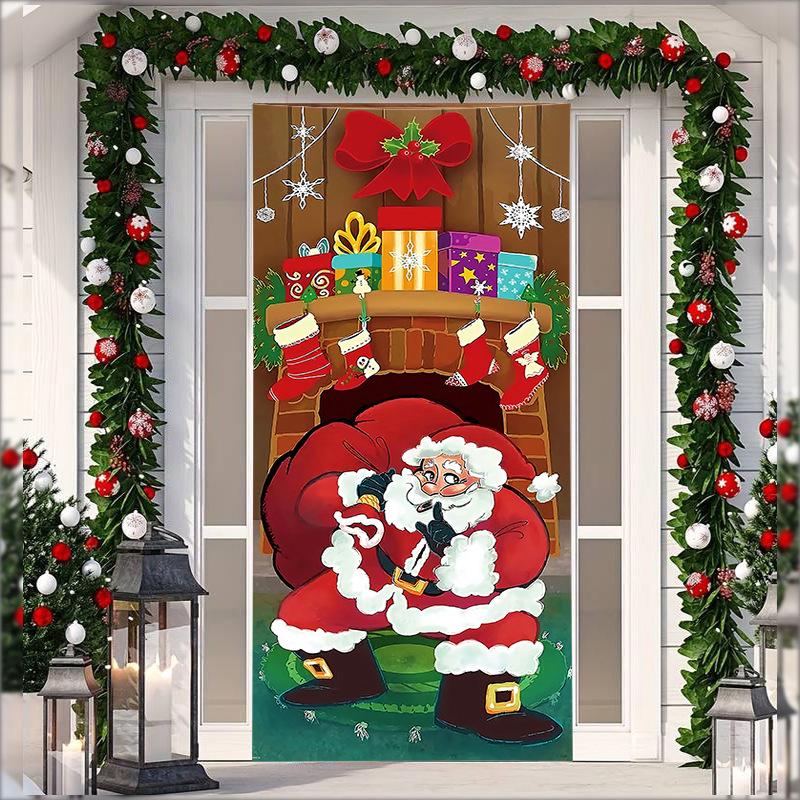 Kerst Deur Wandkleed van Stretchstof - Achtergrond voor Cadeau van Kerstman voor Vakantiefeesten