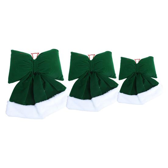 Velvet Christmas Bows Stuffed Plush Xmas Hanging Bows Ornament with Fluffy White Fur Trim