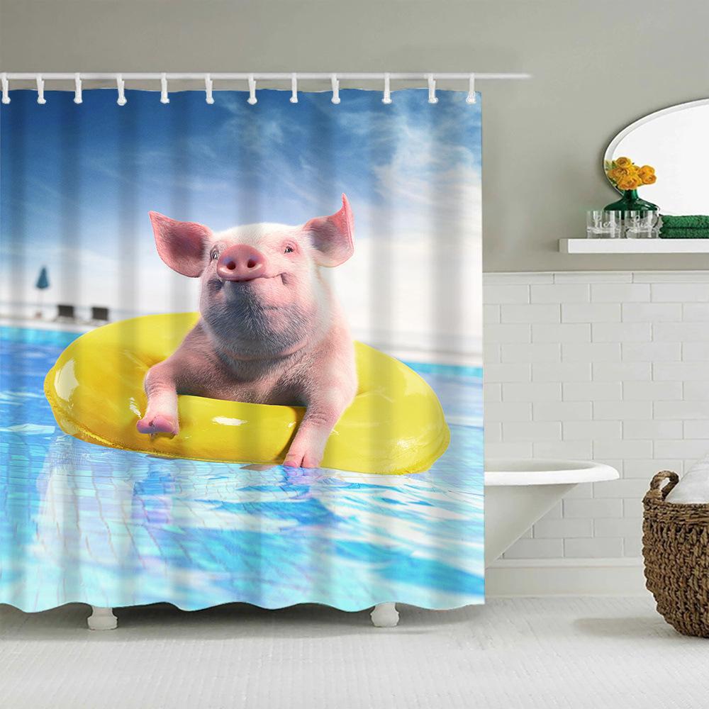Funny Farm Pig In Bathtub Shower Curtain Cute Rustic Pig Is Taking Bath Farmhouse Bathroom Decor Kids Cartoon Shower Curtains