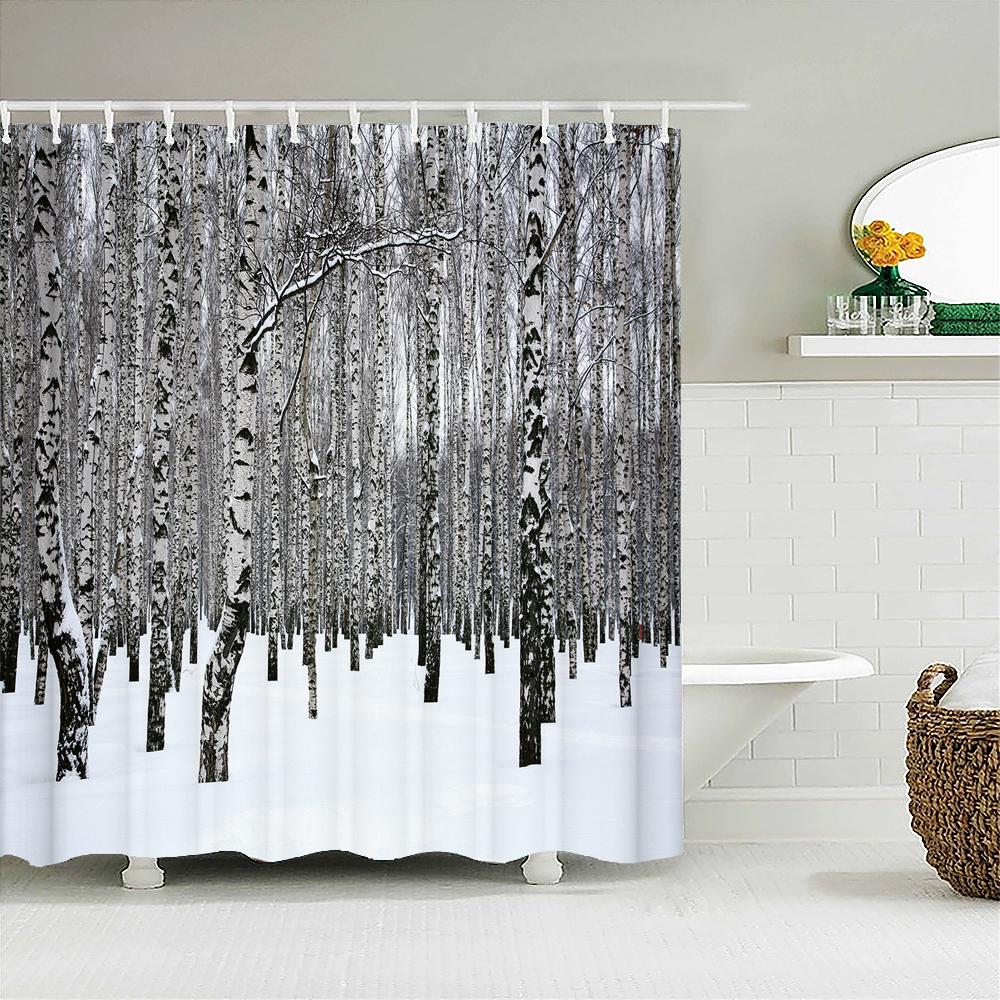 3D Printed Winter Snow Scenery Bathroom Shower Curtain Waterproof Polyester Home Decor With Hook Shower Curtain 180*200Cm
