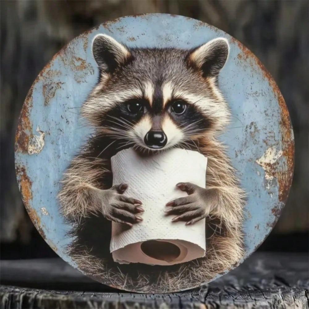 Grappig Raccoon Metalen Blikbord Rond Muurkunst Winddicht Waterdicht Halloween Huisdecoratie