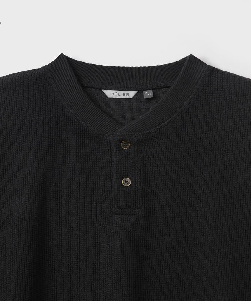 Bellie City Grid Crop Henley Neck Long Sleeve - Black