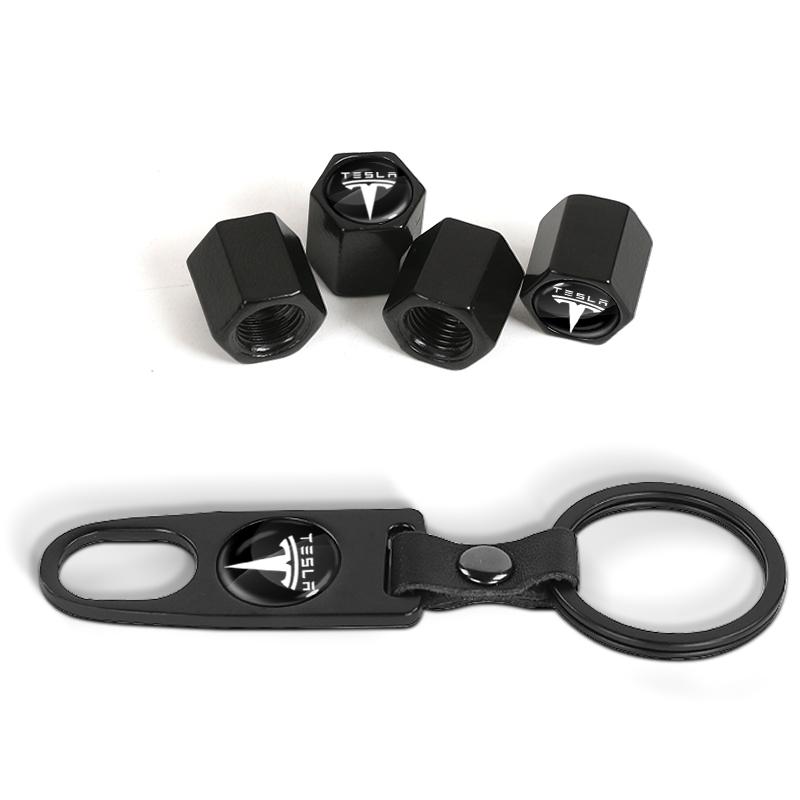 XLGJS1 Car Keyring Keychain Tire Valve Cap Car Accessories for Tesla Model 3 2022 Y X S Cc3 Coil 4 Cybertruck 2021 Y Juguete Hub Caps
