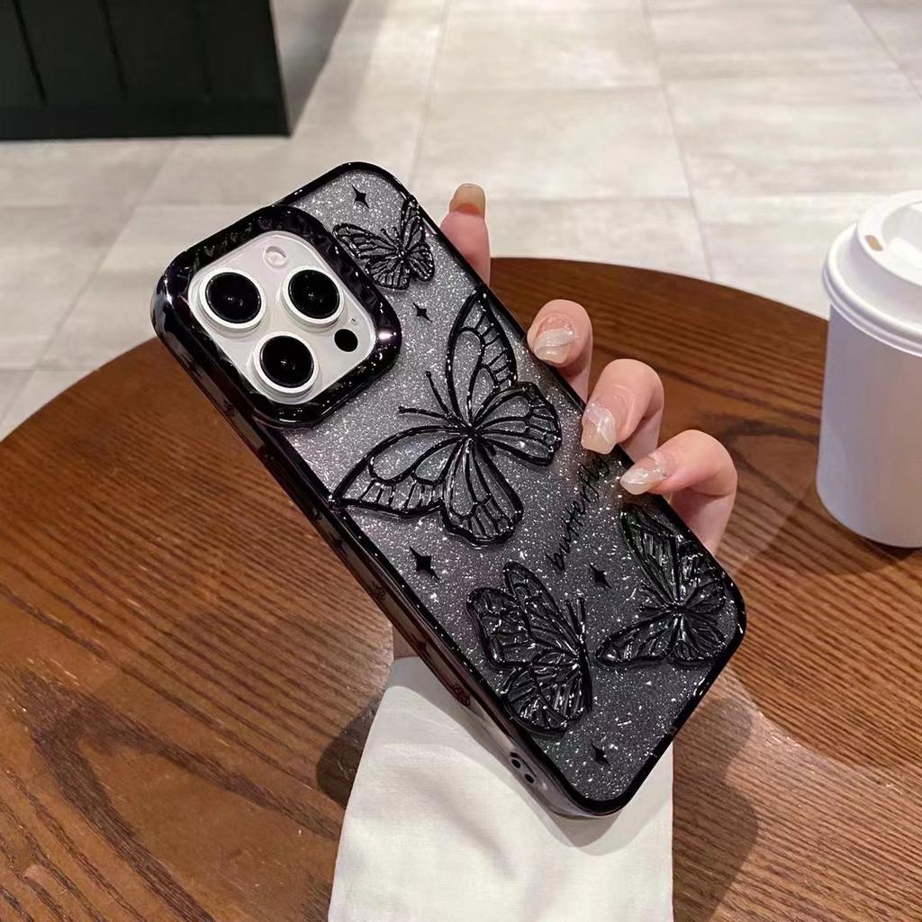 3D Bling Glitter Vlinder Quick Sand Kleurverloop Hoesje Voor iPhone 17 16 15 14 13 12 11 Pro Max Plus Air Plating Schokbestendig Hoes