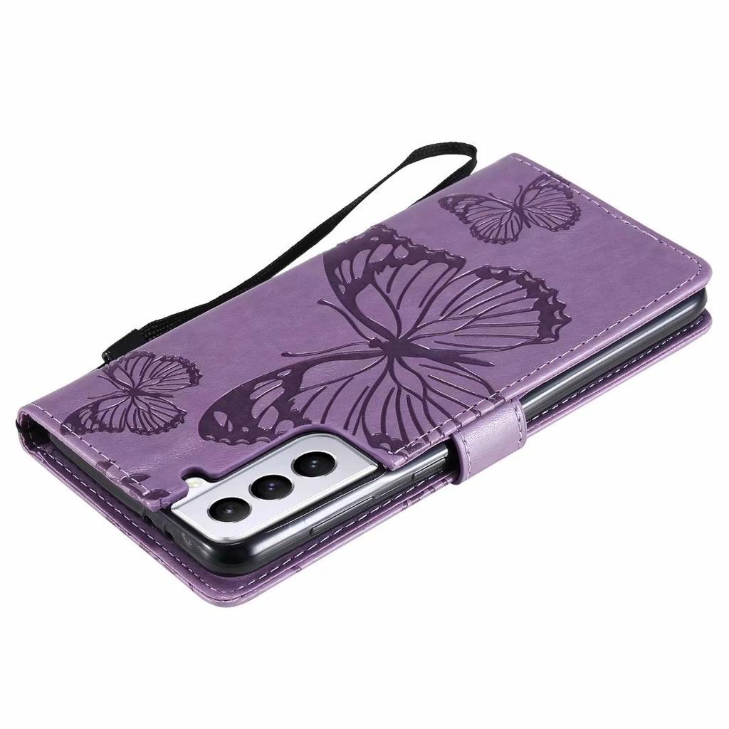 Suitable for Samsung S21 Mobile Phone Leather Case A02S Butterfly Embossed Card Wallet Protective Case A32 Solid Color Leather Case