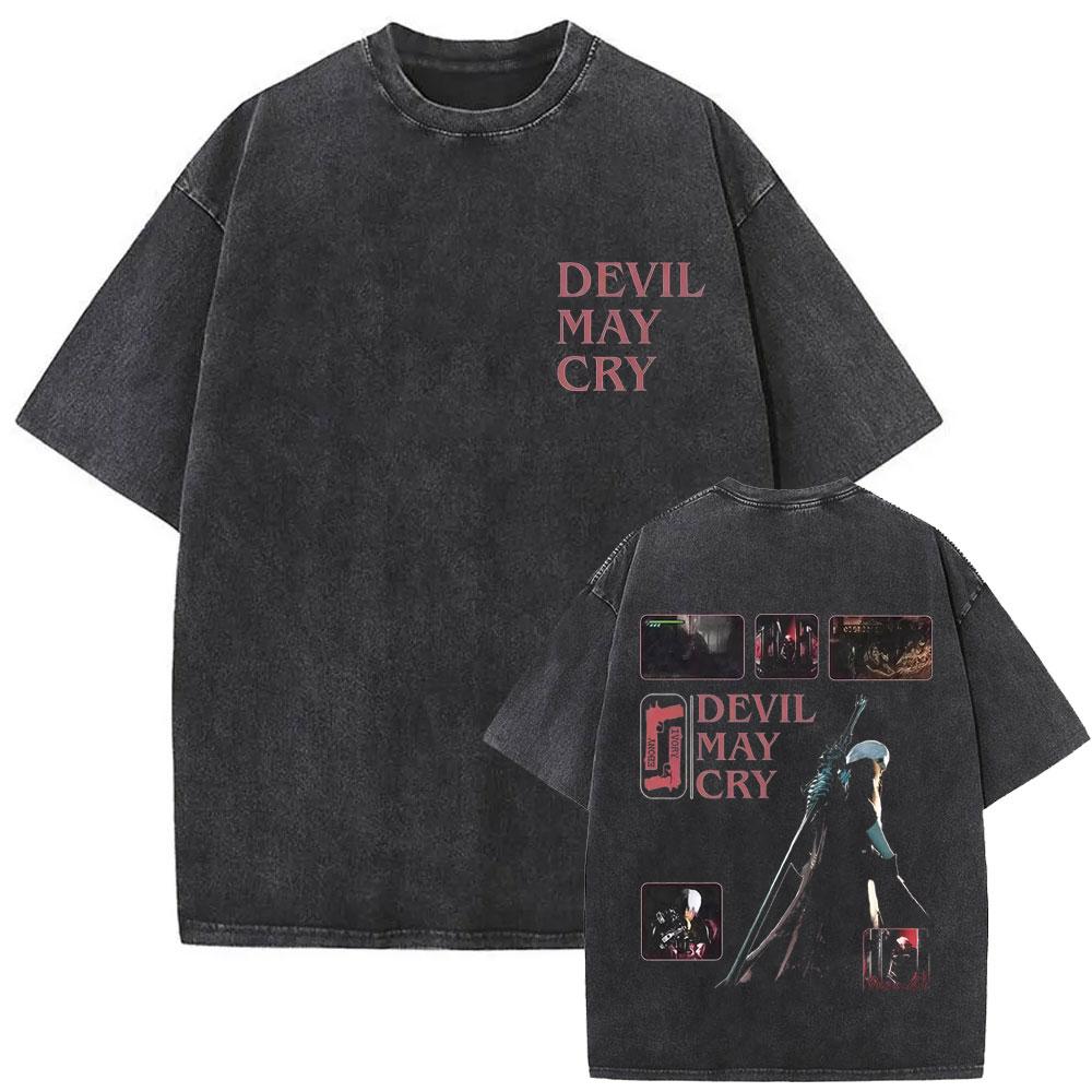 Washed Vintage Game Devil May Cry Dante Girl Dinner Graphic T Shirt Men Women Casual Oversized Short Sleeve Tshirt Streetwear