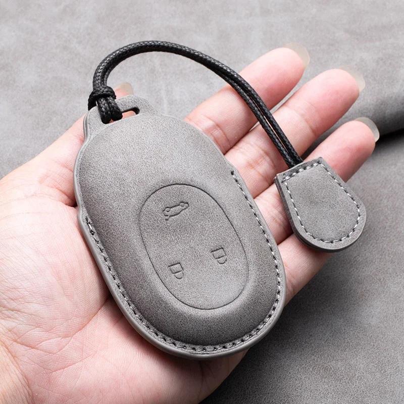 For Nio Et7 Et5 For Weilai Nio Ec6 Et7 Es6 Es8 Leather Car Remote Key Case Cover Protector Keychain