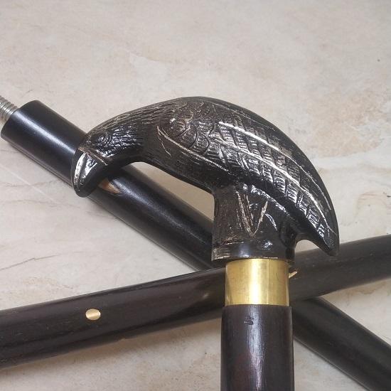 Brass Raven Black Handle Cane Head Handle Wood Walking Stick Cane 3 Part Open Accessories Spare Part Gift