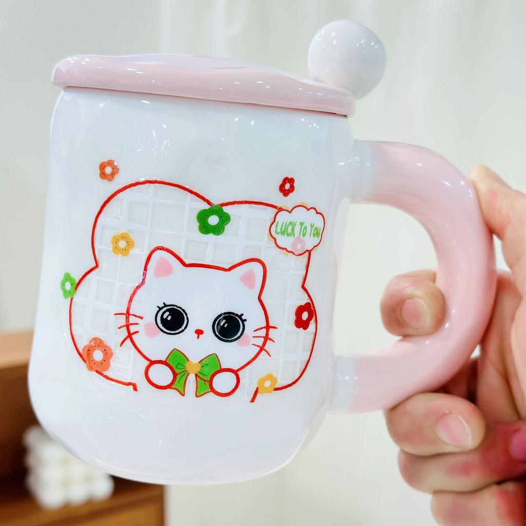Cute Rabbit with Lid Straw Cup Cartoon High-value Large Capacity Souvenir Mug Girl Couple Ceramic Cup Set