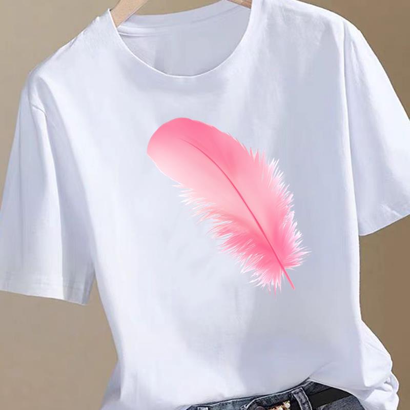 (Asian Size) Sweet Watercolor Trend Women Fashion Print Female Clothing T Shirt Tee Top Woman Short Sleeve Graphic T-shirts