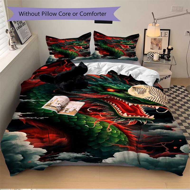 3pcs Dragon Fantasy Bedding Set, Includes Without Pillow Inserts, Soft Comfortable Bedding Set,All-Season Use A0924067