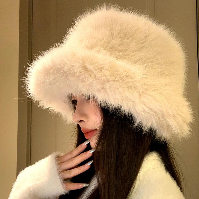 Korean Imitation Fur Velvet Hat for Women Winter Thick Toe Cap Ear Protection Basin Hat Japanese Warm Caps