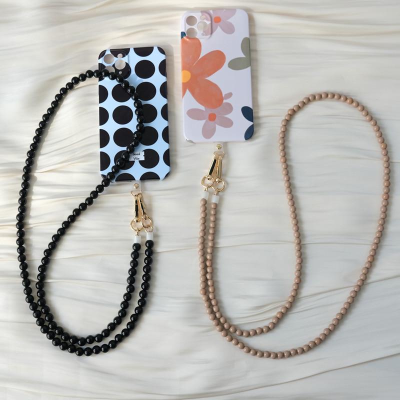 New Phone Accessory Long Cellphone Chain Anti Lost Universal Solid Bead Shoulder Neck Crossbody Phone Strap Case Holder Chain