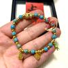Lake Blue Cloisonné Lotus Bead Bamboo Bracelet with Gold Foil Inlay