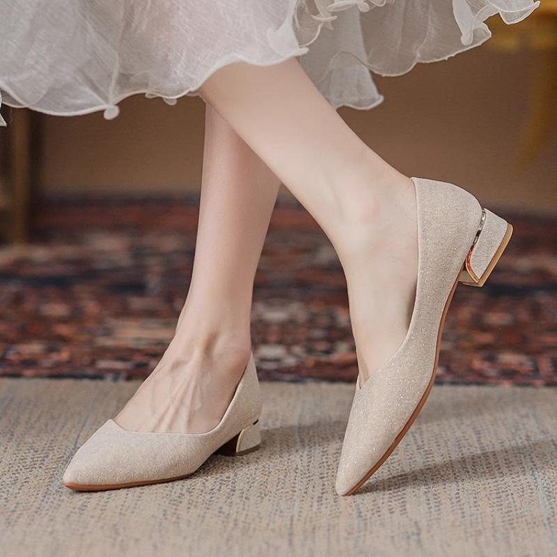 Women Low Heel Pumps Spring Autumn Pointed Shallow Mouth Soft Sole Single Shoe Ladies Work Shoes Female Solid Casual Heels Women
