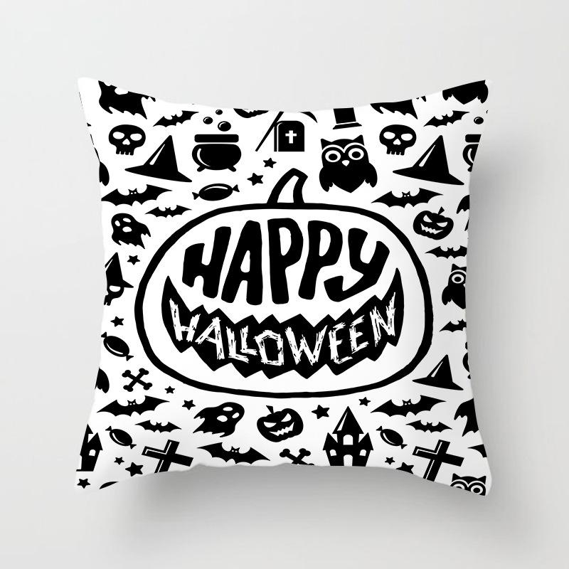New Halloween Black And White Skull Pumpkin Printed Peach Leather Velvet Pillow Cover Sofa Office Cushion Cover