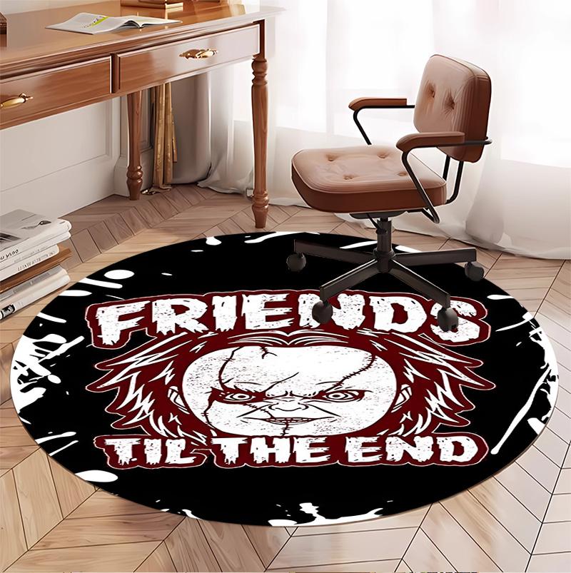 Bride of Chucky Pattern Round Rug, Indoor/Outdoor Mat, for Picnic, Gameroom, Bedroom, Office, Living Room, Home Decor Carpet, Birthday Gift