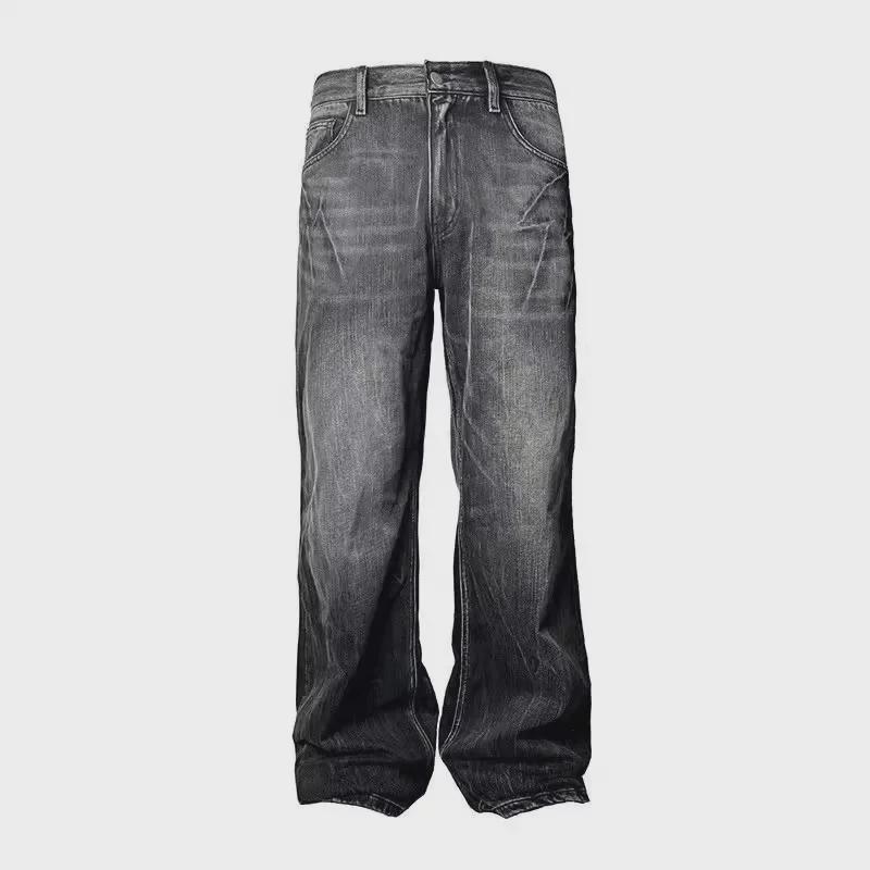 Unisex American Retro Dark Blue Lightning Burst Wide-Leg Jeans