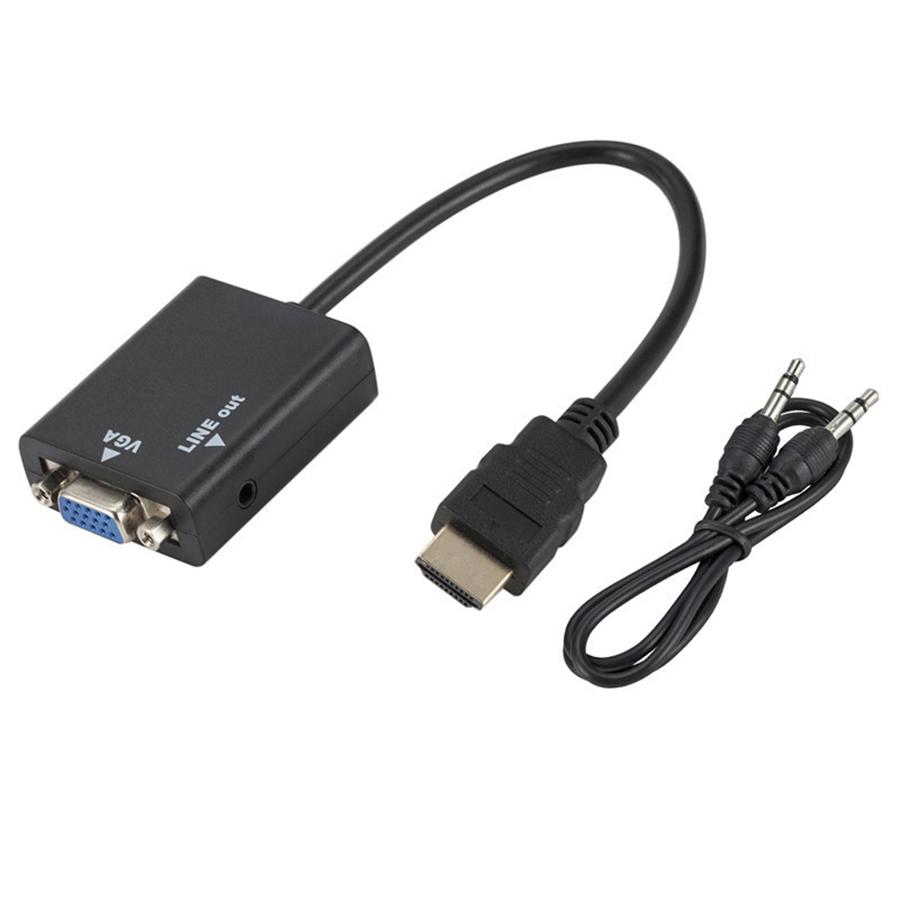 Neuer 1×Schwarzer HDMI zu VGA Konverter Mit 3,5mm Audiokabel Videoausgangsadapter PC DVD