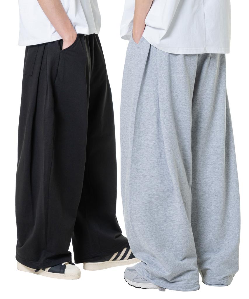 MOZMOZ M-4Xl Plain Side-Pleated Wide Training Pants_4Color