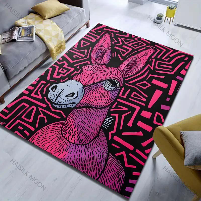 Various Sizes Pink Donkey Art Print Carpet Living Room Bedroom Bedside Sofa Floor Mat Modern Home Decor Area Rug Large Size