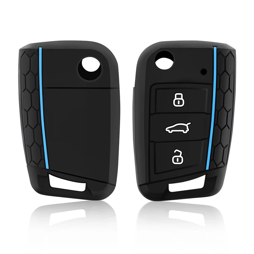 Cover in silicone per chiave pieghevole a 3 pulsanti Adatto per VW GOLF 7 MK7 SKODA SEAT 2014 2015 2016 FOB HULL OCTAVIA COMBI LEON IBIZA CUPTRA Custodia