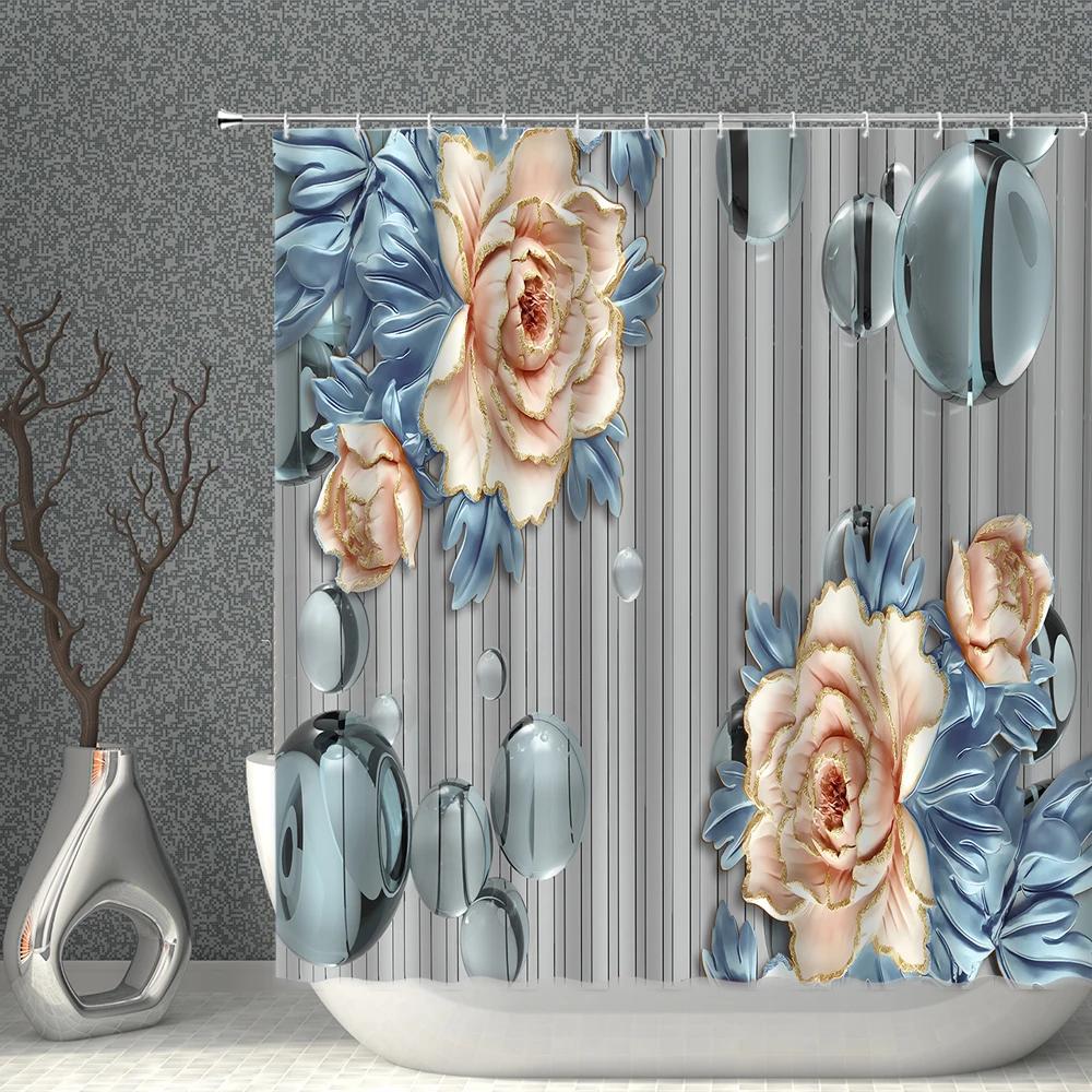 3D Printing Realistic Flower Bird Fish Peacocks Butterfly Home Decoration Waterproof Shower Curtain Hanging Background Curtains