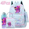 Set 4 pezzi/set Anime Carino Stampato Zaino Grande Capacità Borsa da Libro Borsa a Mano Astuccio con Borraccia da 750 ml Zaini Scolastici Impermeabili per Ragazzo Ragazza Mochila