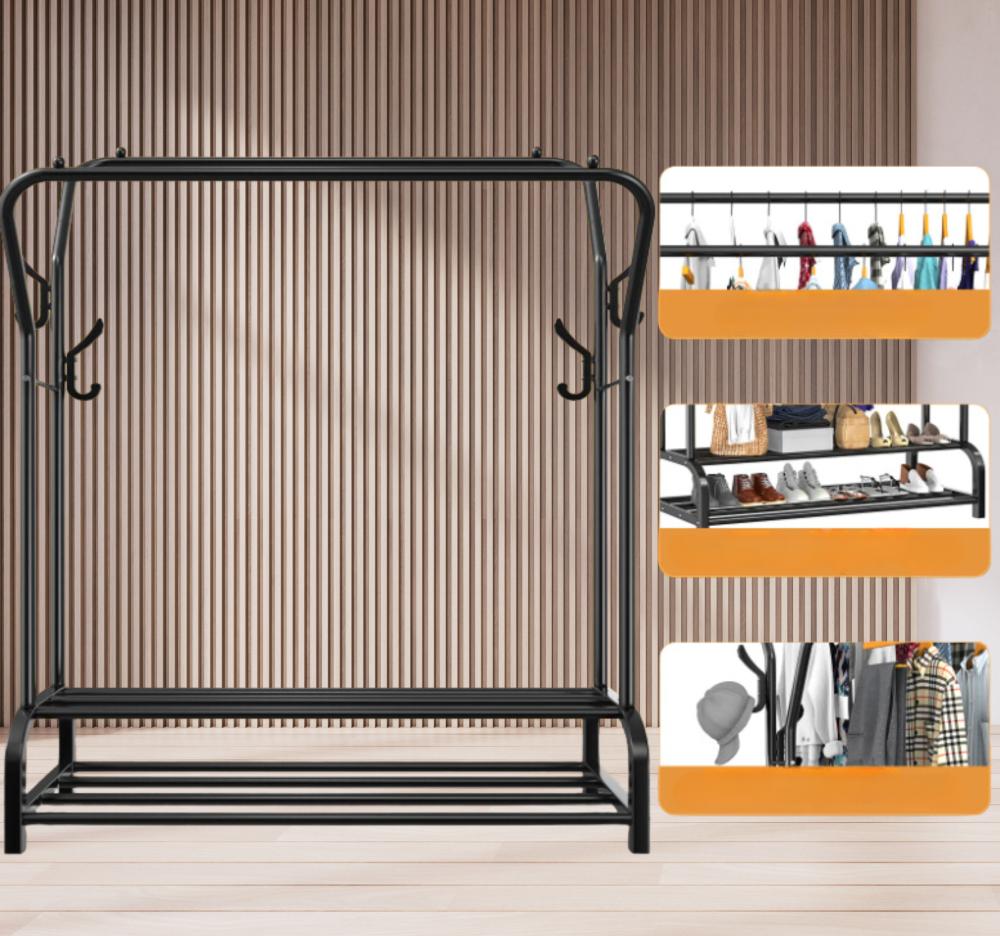 Wardrobe For Clothes Hanger Stand Standing Rack Dressing Room Double Shelves Shelf Large [D-Sz1]