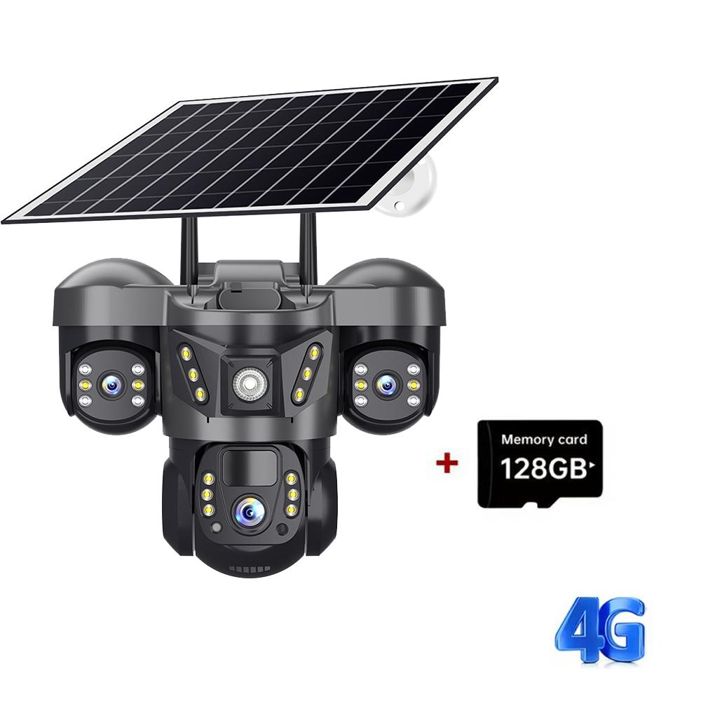 Solar IP Camera – HD Triple Lens & Triple Screen, Night Vision, Waterproof, Wireless Network Surveillance