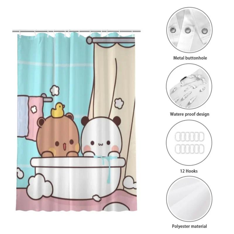 PO01 Rideau de douche Salle de bain Mignon Ours Panda Bubu Dudu décor Articles ménagers modernes Rideau de salle de bain Cadeau de remise de diplôme Festival