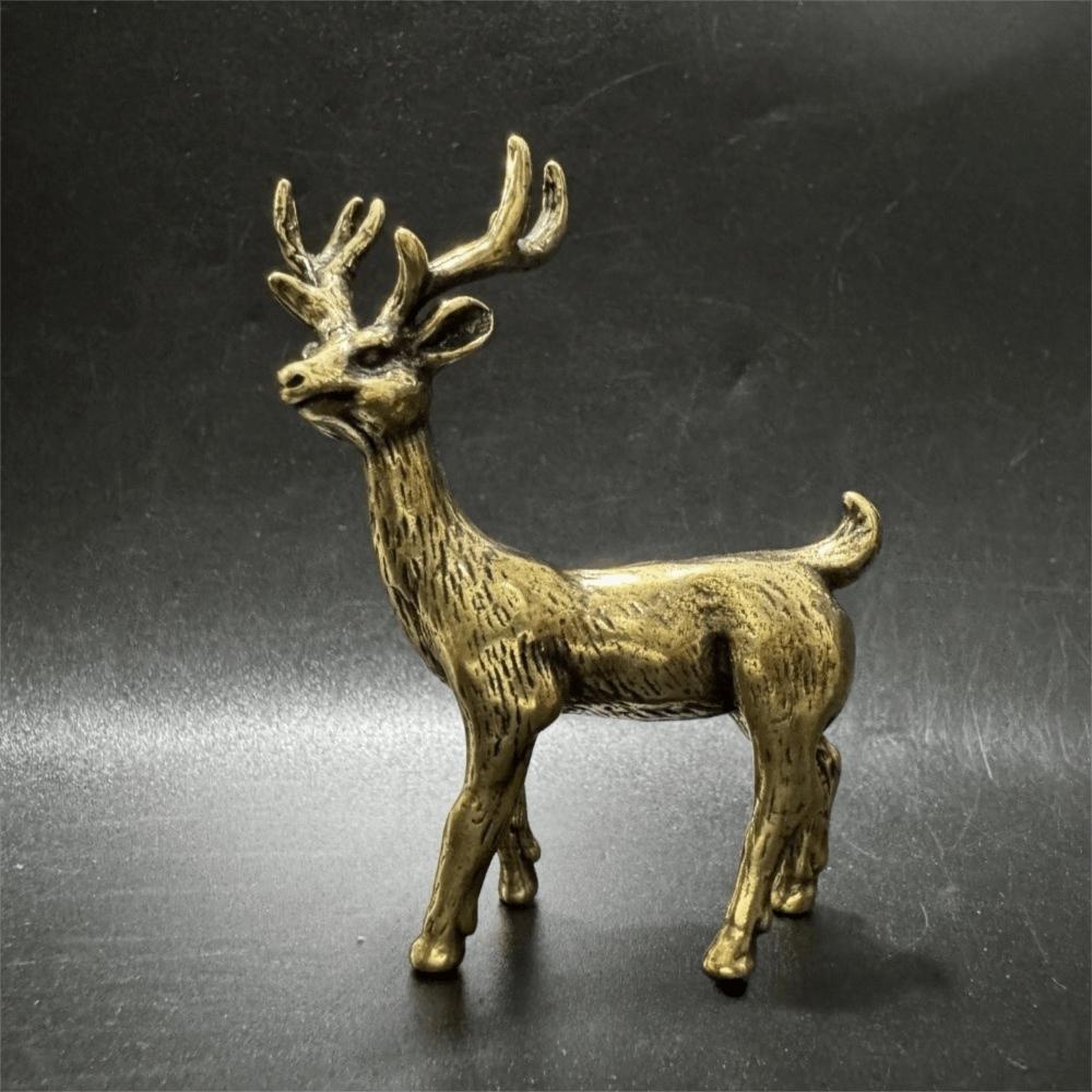 Handcrafted Brass Elk Statue Three-Dimensional Miniature Elk Statue Christmas Gift