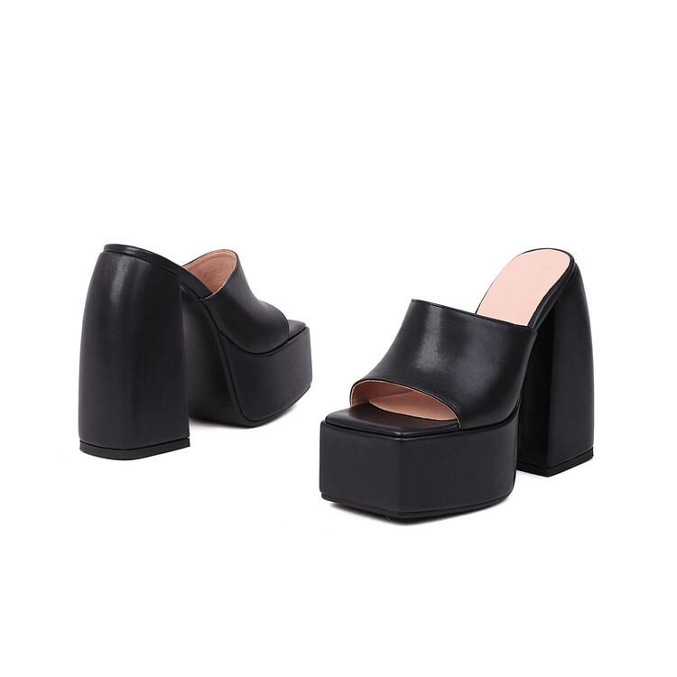 KNCOKAR 2025 New Spring and Autumn Large Size Thick Bottom High Heel Square Toe Sleeve Fashion Sandals 34-43