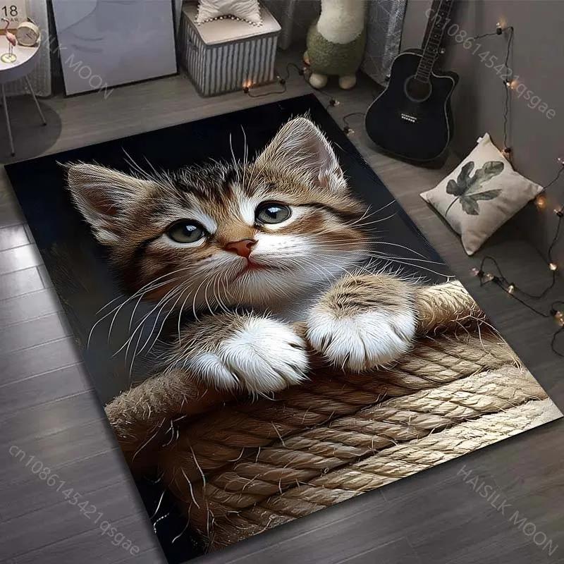 3D Niedliches Kätzchen Muster Teppich Teppiche für Schlafzimmer Wohnzimmer Sofa, Arbeitszimmer Yoga Rutschfester Teppich, Mehrere Größen Optional Versand am nächsten Tag
