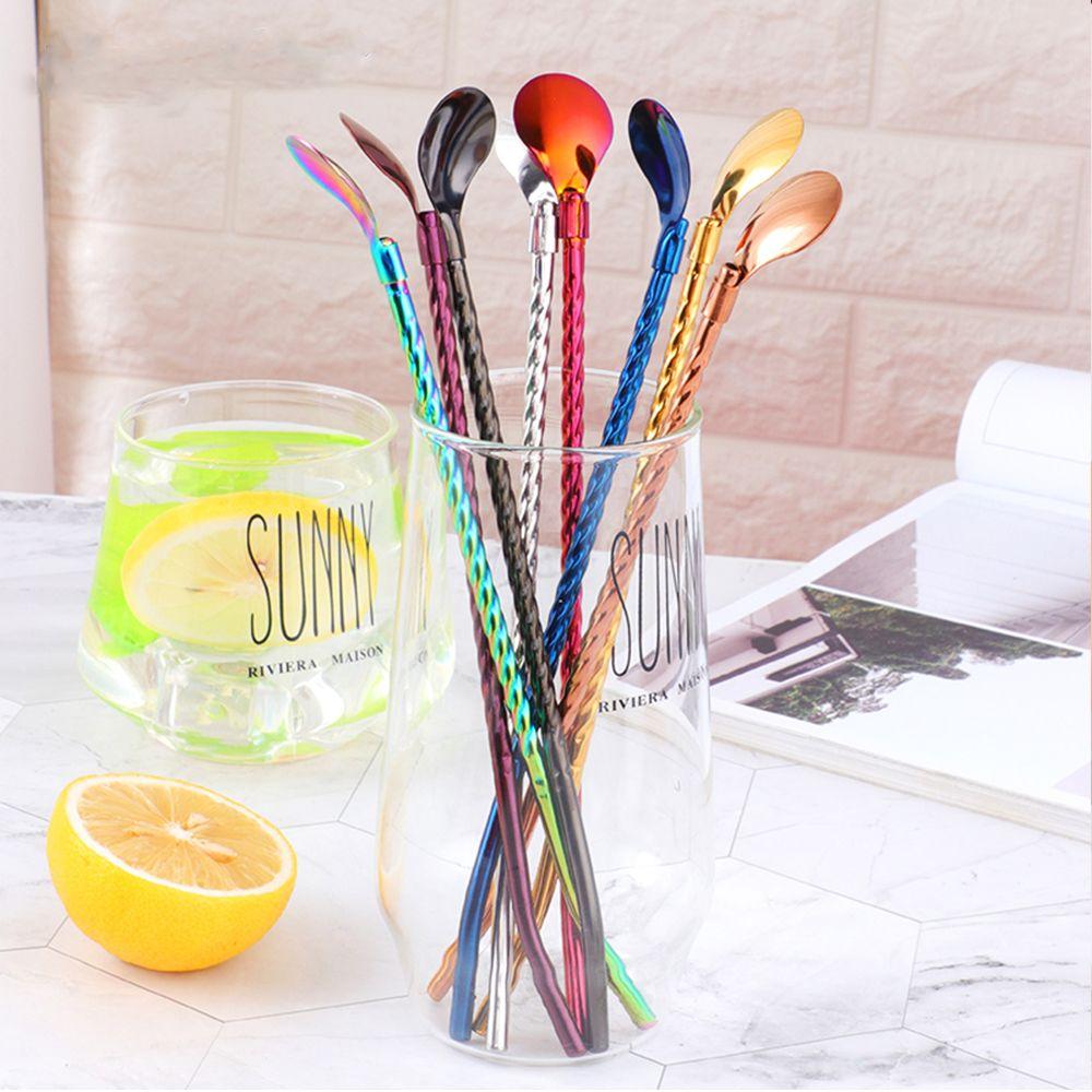 New Metal Bent Filter Reusable Stainless Steel Coffee Spoons Drinking Straw Straws Spoon