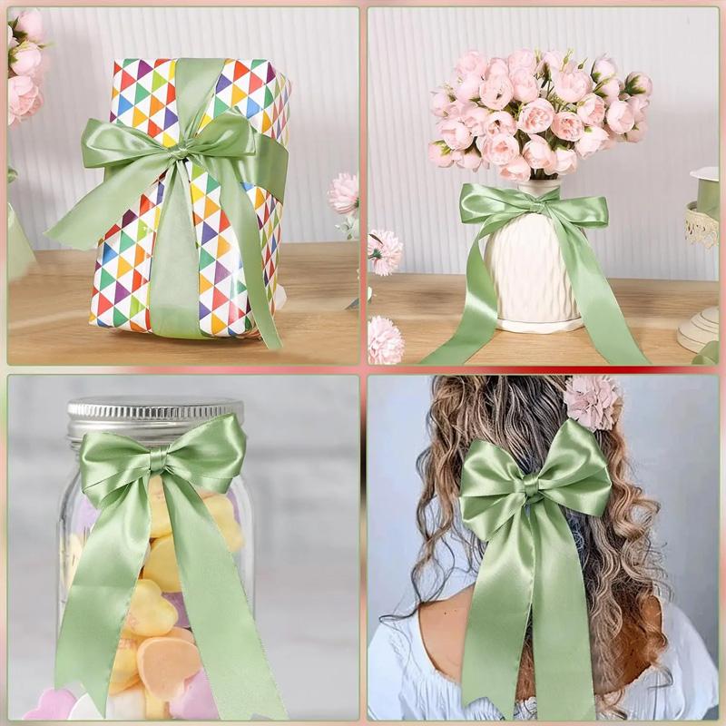 22M/Roll Flower Bouquet Crafts Gift Wrapping Supplies Sage Green DIY Light Green Ribbon Handmade for Gift Wrapping Satin Ribbon